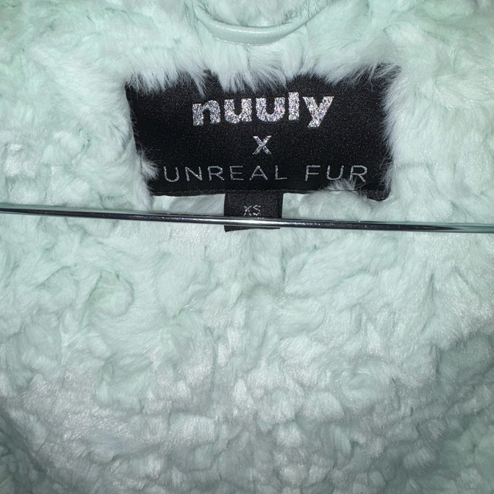 Unreal Fur Maxi Faux Leather And Fur Jacket Turqoise Like New — image 4 of 4